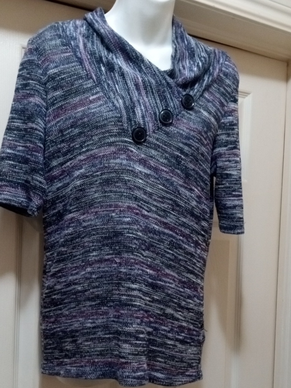 2for💲1⃣▶>Reitmans Heathered Black & Purple Short-Sleeve Cowl Neck Sweater